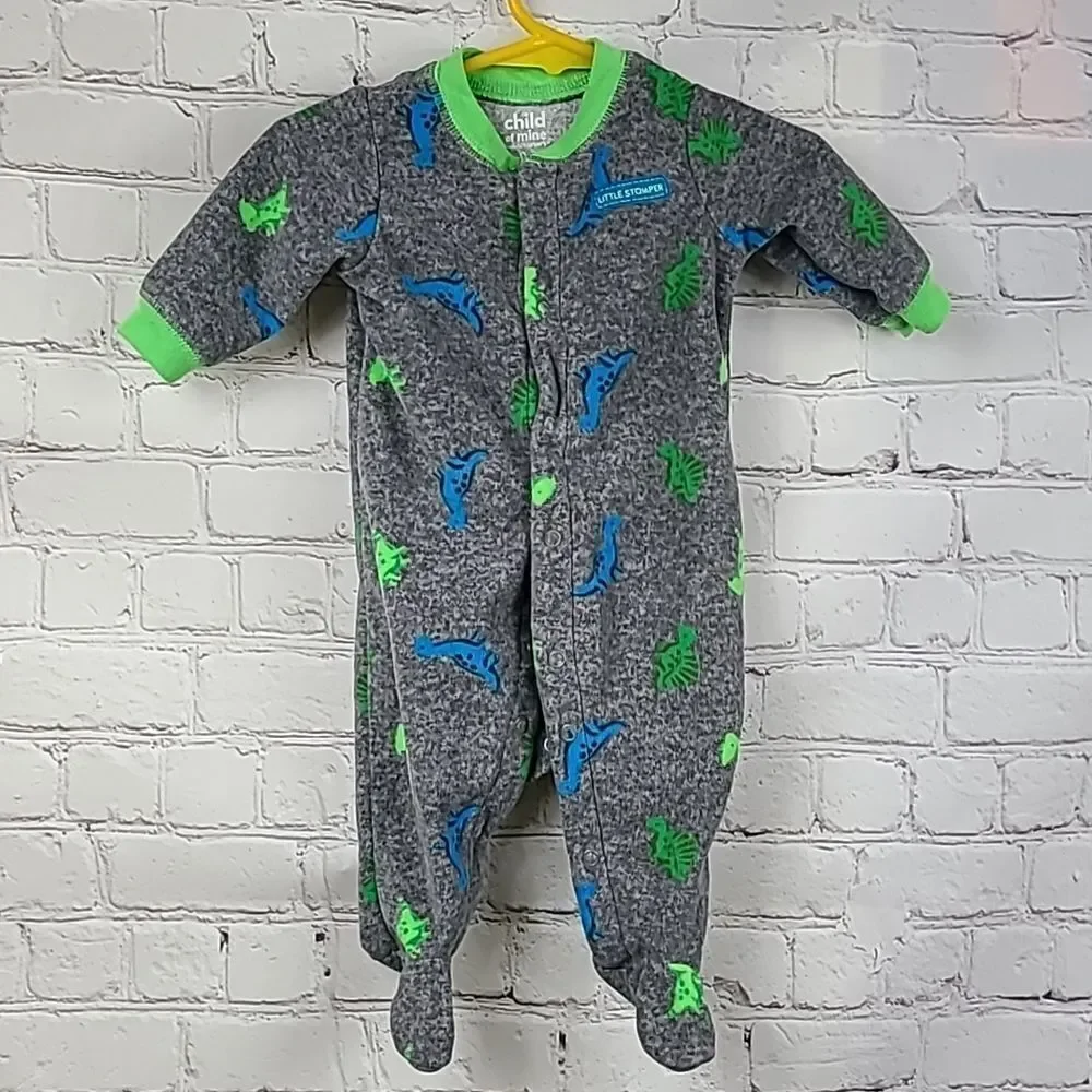 Carter's Boys 0-3M Soft Fleece Dinosaur Gray One-Piece PJ Footie Winter Pajamas